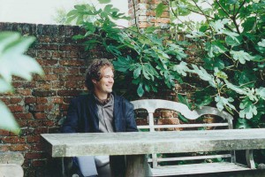 Sissinghurst Castle 1994 Frank Fritschy sitting on the Luytens Bench in the Erechtheum